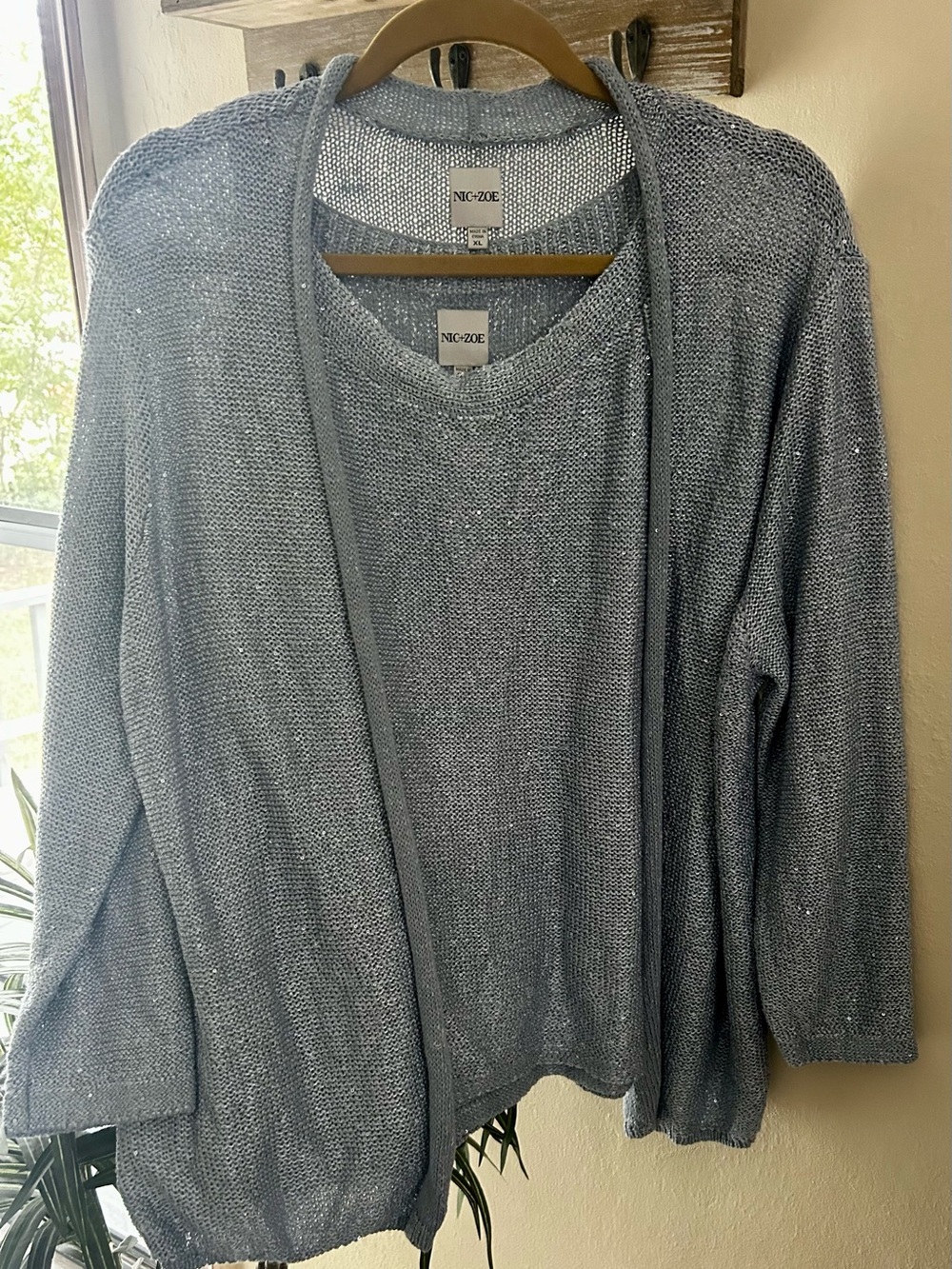NIC+ZOE Open -Knit Metallic Twinset Size: XL